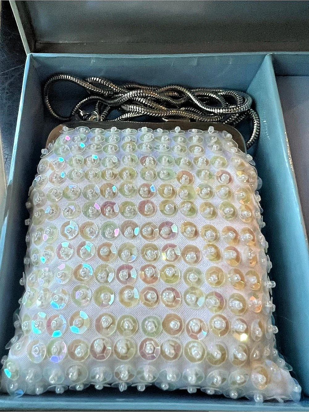 Dazzle Beaded Clutch in White & Silver New